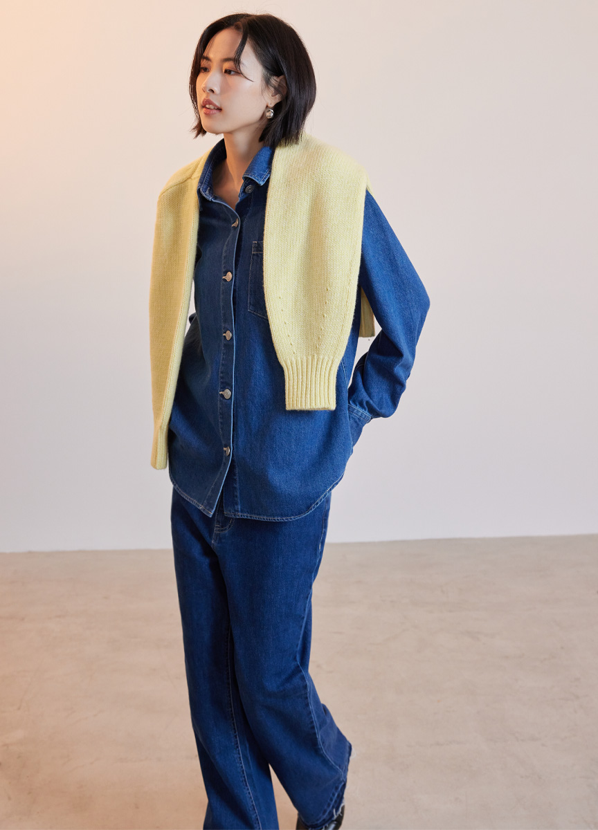 口袋刺繡牛仔襯衫